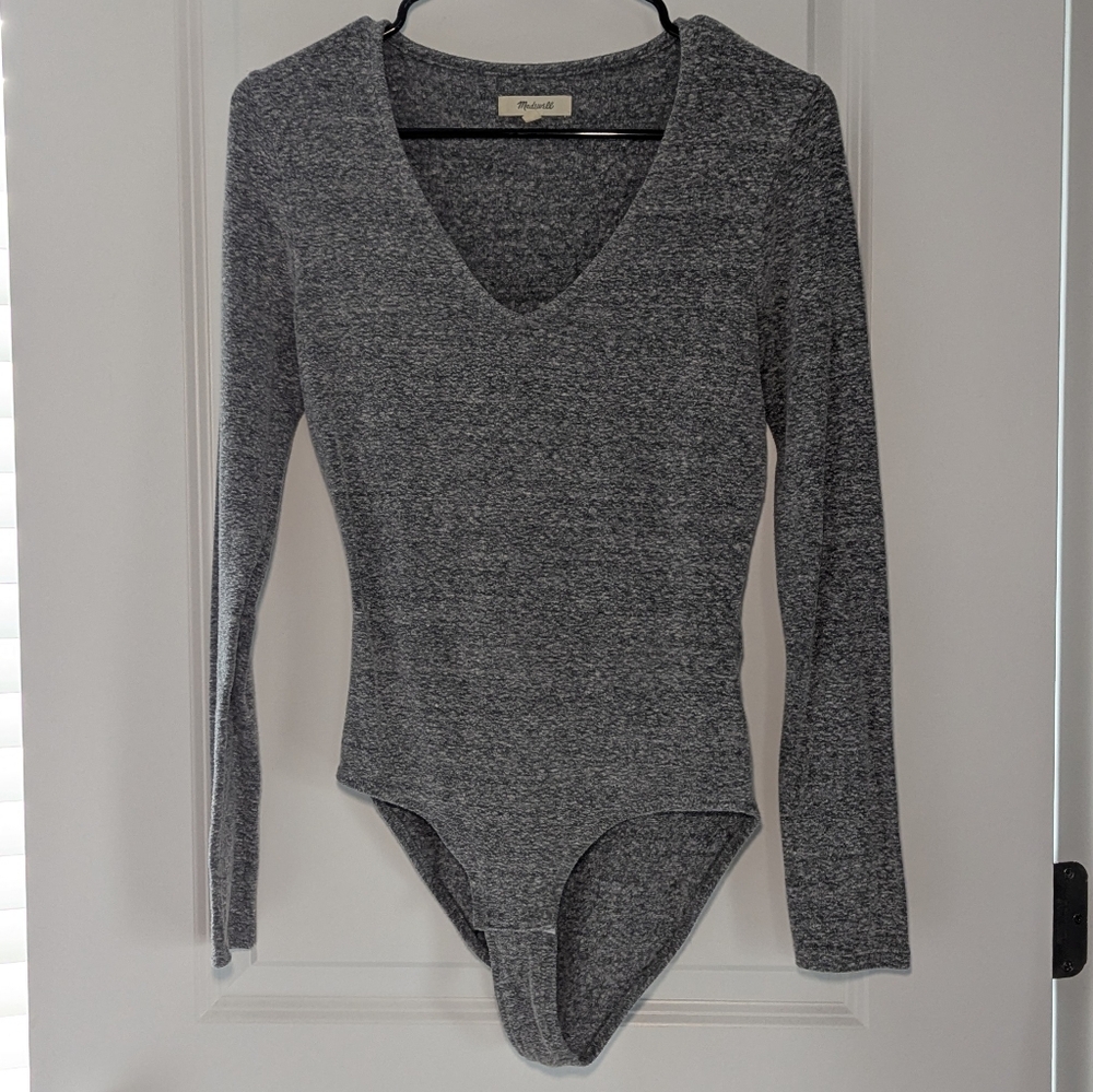 Madewell Gray V-Neck Sweater Bodysuit